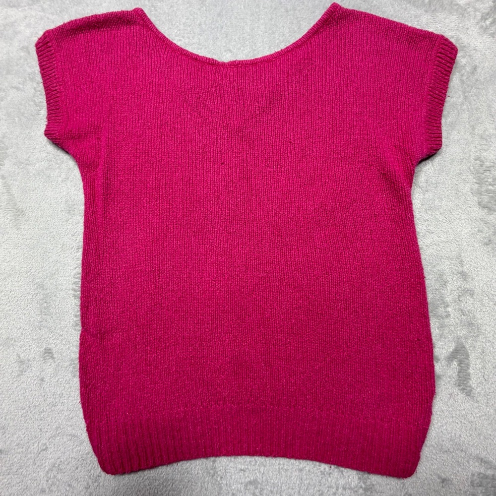 Vintage 90s Hot Pink Cap Sleeve Sweater Vest Scoop Neck Fuchsia Size M 0471